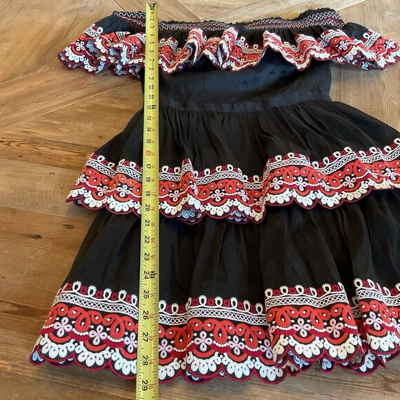 Amur Embroidered Linen Silk Off-the-Shoulder Tiered Mini Dress Size 4 $548 - Picture 11 of 13